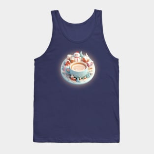 Cappucino barista art with snowman in a winter wonderland setting Tank Top